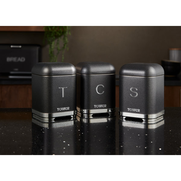 Tower T826015B Kitchen Storage Canisters, Glitz Range, Tea Coffee Sugar
